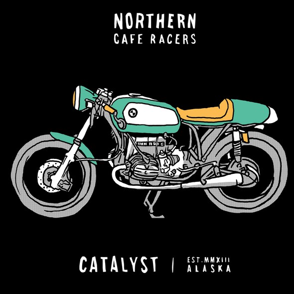 Cafe racer logo with the title 'CATALYST - NORTHERN CAFE RACER'