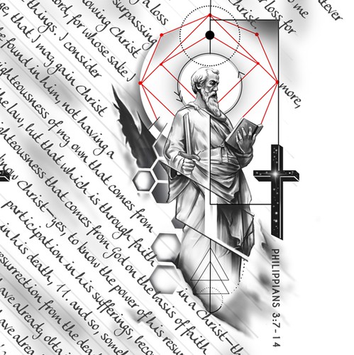 Bible design with the title 'scriptural forearm tattoo design'