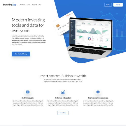 Money website with the title 'Homepage for investment app'