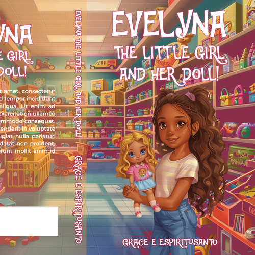 Kids book cover with the title 'Evelyna, the little girl and her doll!'