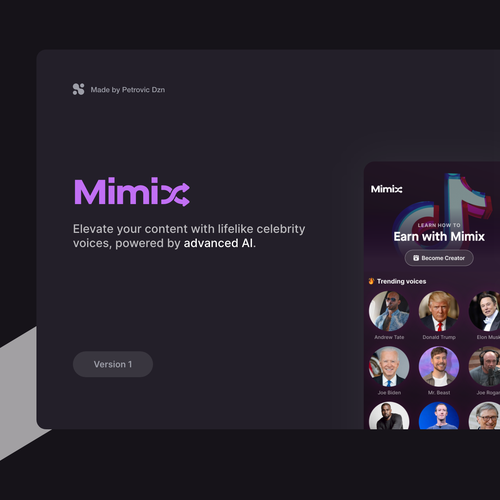 Celebrity design with the title 'Mimix - Celebrity voice-over AI App'