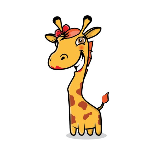 Giraffe design with the title 'Gertie the Giraffe - new preschool mascot in Falls Church, Virginia'
