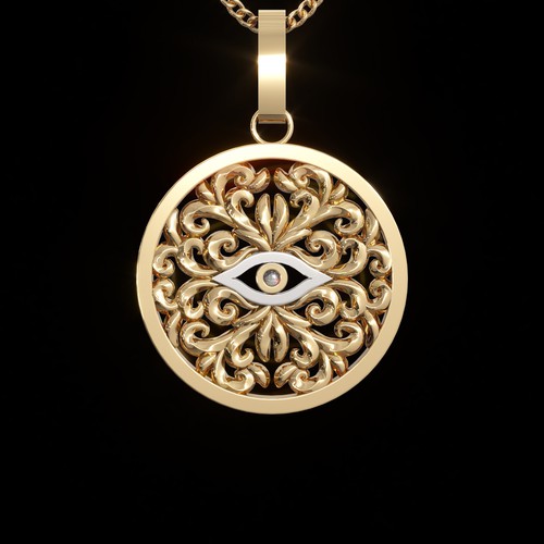 Necklace design with the title 'Evil eye necklace design concept'