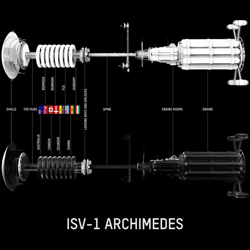 Galaxy artwork with the title 'Sci-Fi Starship Schematic'