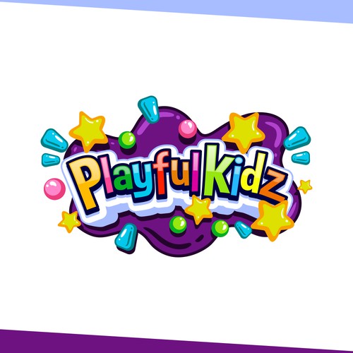 Pop art logo with the title 'Playful kidz'