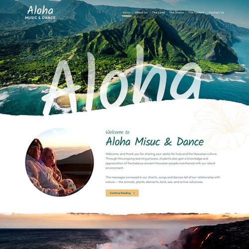 Blog website with the title 'Aloha Music and Dance Website'