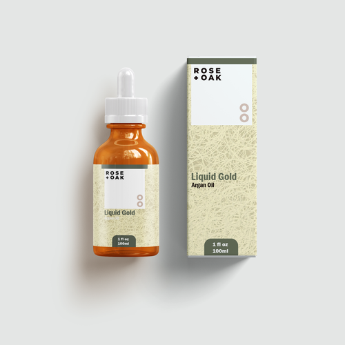 Box label with the title 'ROSE & OAK Liquid Gold'