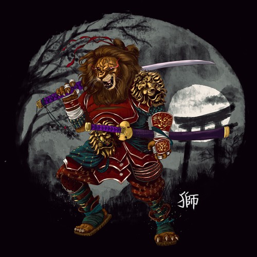 Warrior artwork with the title 'Lion Samurai'
