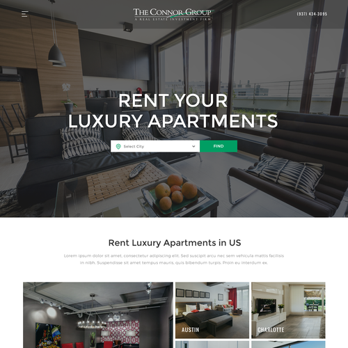Real estate website with the title 'Real Estate, Rental, Luxury apartments'