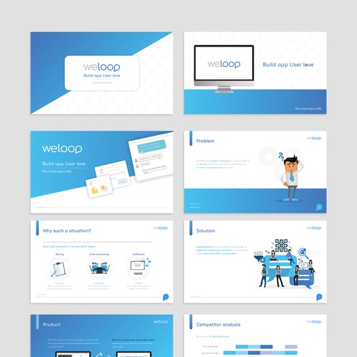 White and blue design with the title 'WeLoop needs a new Powerpoint'