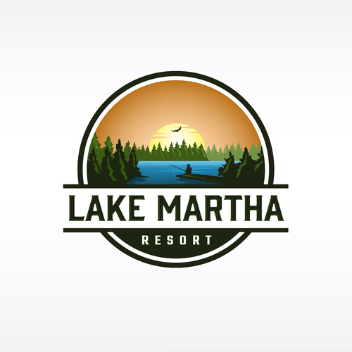 Green and orange logo with the title 'Logo for Waterfront Camping Resort for RV's, tents & AirBnb'