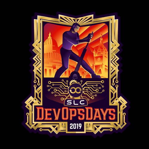 Art Deco brand with the title 'DevOps Days 2019 logo design'