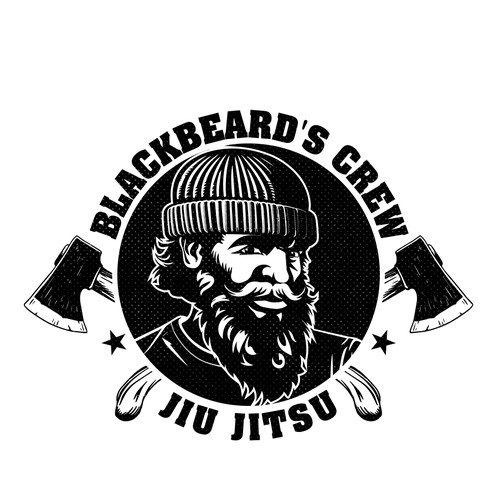 Vintage badge logo with the title 'Arts & Jiu Jitsu Logo Design | Blackbeard's Crew Branding'