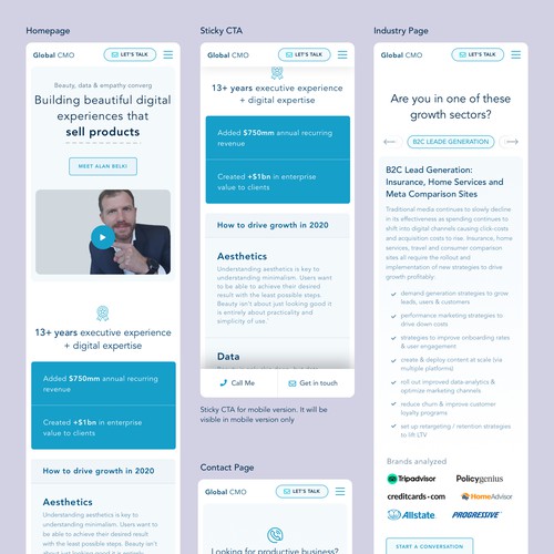 UX design with the title 'Design Website To Attract Google & Apple Caliber Executives - Immersive, Friendly, Captivating'