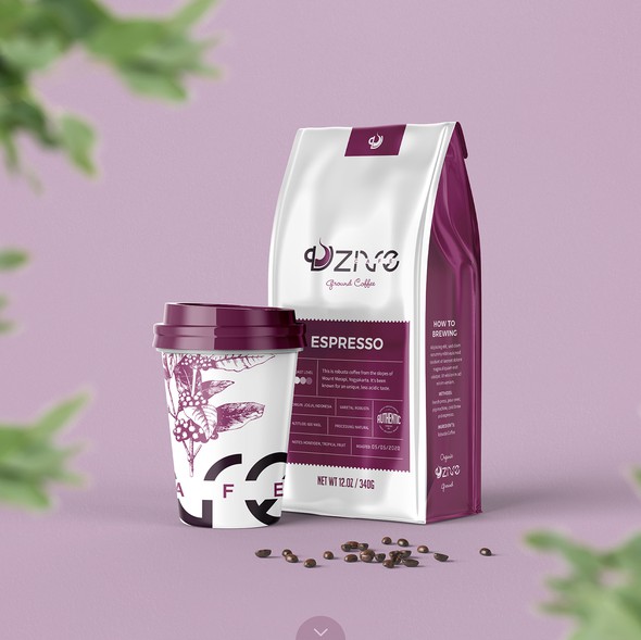 Cafe packaging with the title 'Dzive Coffee Shop Packaging Concept'