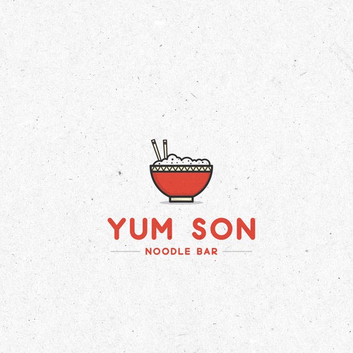 Noodle logo with the title 'First draft and presentation of the Yum Son logo .'