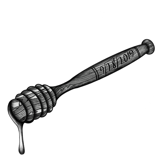 Grayscale design with the title 'Striking and detailed tattoo design '