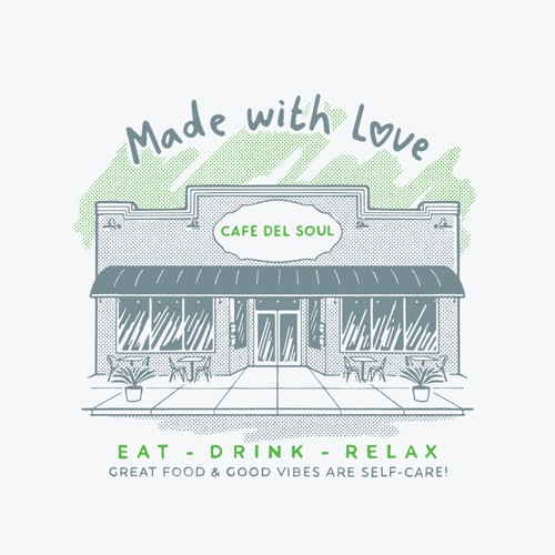 Fun t-shirt with the title 'CAFE DEL SOUL'