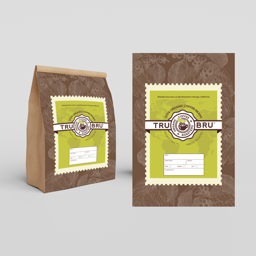 Coffee label with the title 'Stamp inspired label design for premium coffee beans'
