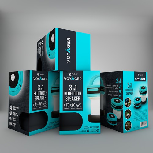 Premium packaging with the title 'Vibrant package design for bluetooth speaker'