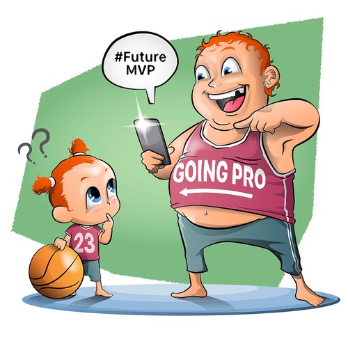 Cartoon character illustration with the title 'Humor based Illustrations'