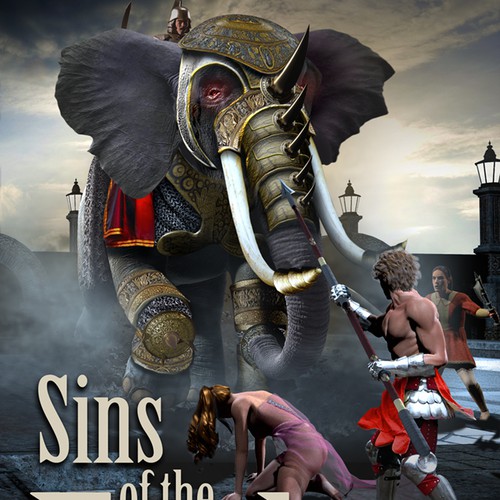 Armor design with the title 'Fantasy Cover featuring a war elephant battle'