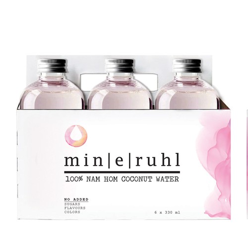 High-end packaging with the title '6 pack for bottles and logo for coconut pink water'