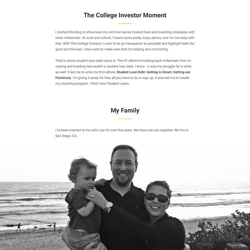 Blog website with the title 'About page for a financial expert'