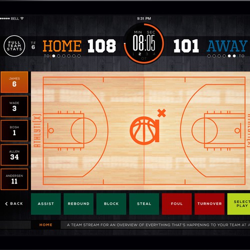 Statistics design with the title 'Basketball Analytics App Design'