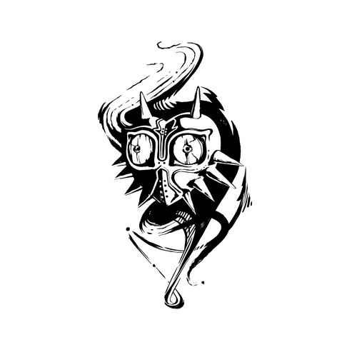 Expressive design with the title 'Majoras Mask II Tattoo'