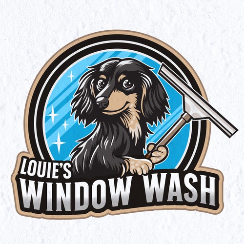 Dachshund design with the title 'Louie's Window Wash'