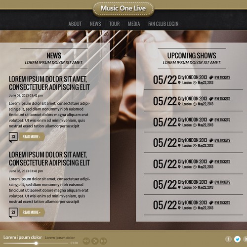 News website with the title 'Music One Live'