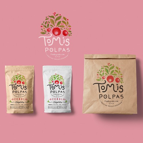 Fruit logo with the title '"Tomis Polpas" Brand Identity'