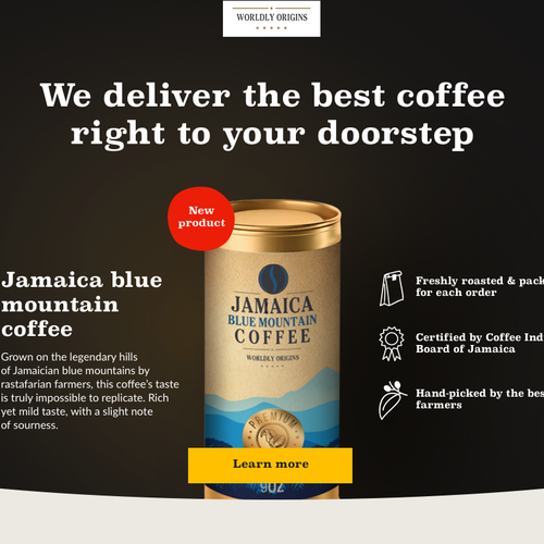 Coffee website with the title 'Website concept for coffee company'