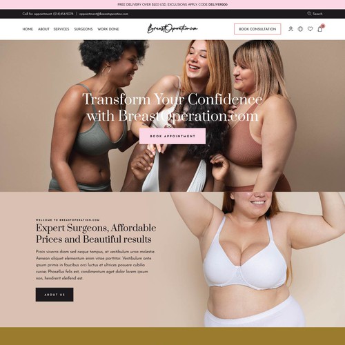 Cosmetics website with the title 'Website Redesign for Cosmetic Breast Operations'