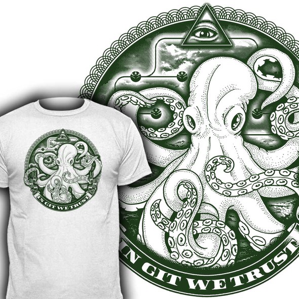 Octopus t-shirt with the title 'IN GIT WE TRUST T SHIRT'