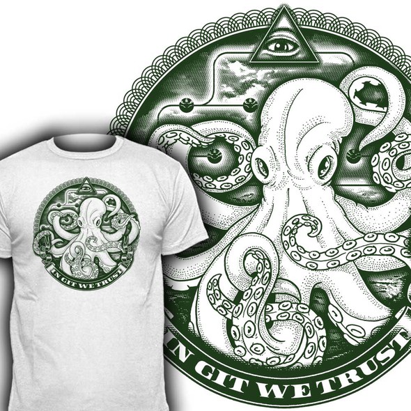 Freehand design with the title 'IN GIT WE TRUST T SHIRT'