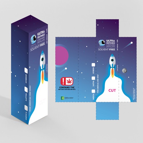 Cosmic design with the title '"Cosmic" Cannabis Distillate Cartridge Box Art/Design'