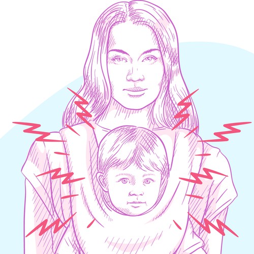Outline design with the title 'Mom with baby in a sling'