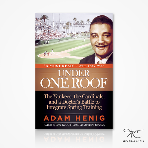 Baseball book cover with the title 'Full cover design for Adam Henig's "Under One Roof".'