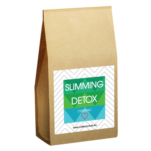 Geometric label with the title 'LABEL ORGANIC SLIMMING DETOX TEA'