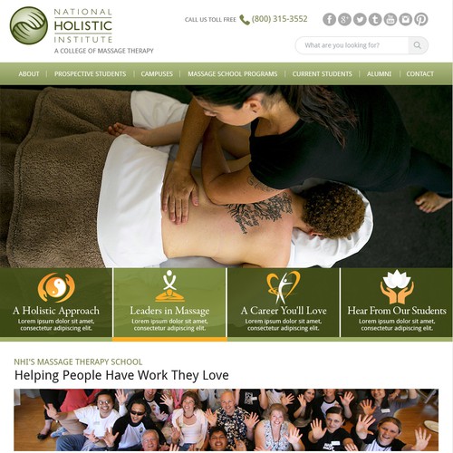 Green website with the title 'Landing Page Design for National Holistic Institute'