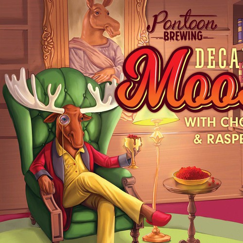 Beer packaging with the title 'Decadent Moose Stout label'