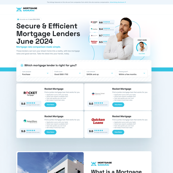 Mortgage website with the title 'Early proposal for Mortgage rate analyzer website.'