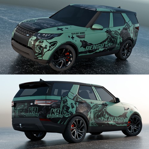 K9 design with the title 'Full Car Wrap Design LandRover Discovery'