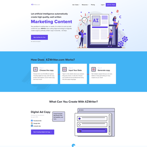 Marketing website with the title 'Web page for marketing app'