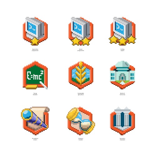 Pixel art design with the title 'Pixel icons'