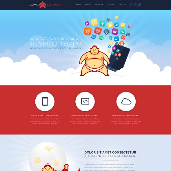 Parallax design with the title 'Logo and website design for softwaredevelopment company'