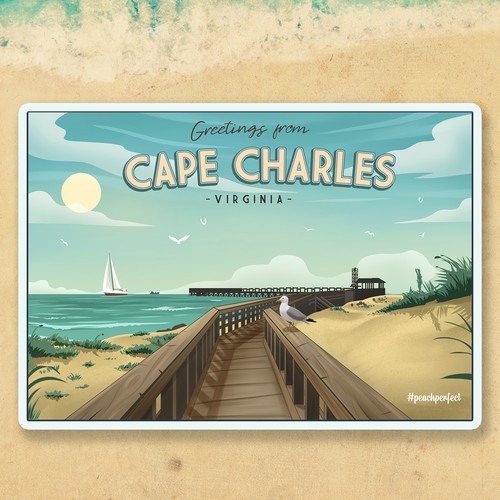 Beach artwork with the title 'Vintage Cape Charles Illustration'