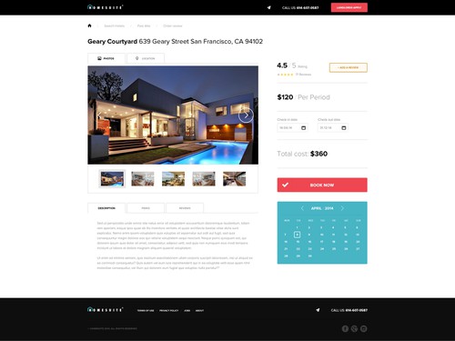 Booking website with the title 'Homesuite'